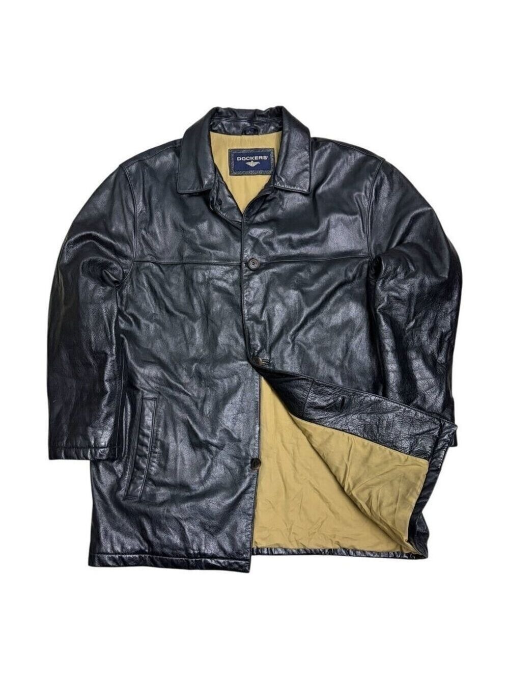 DOCKERS Genuine Cow Leather Vintage Heavy Winter Casual Jacket Coat Mens Large